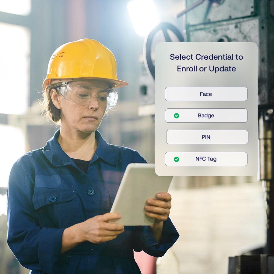 Frontline worker authenticating on a tablet in an industrial setting
